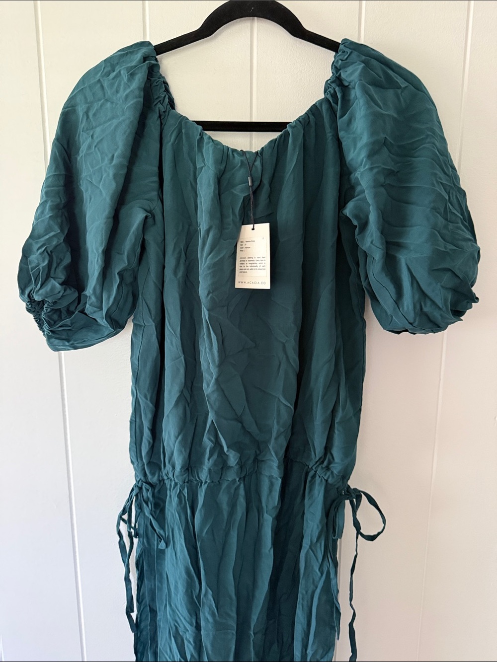 acacia swimwear Teal Puff-Sleeve Maxi Dress Yasmine nwt